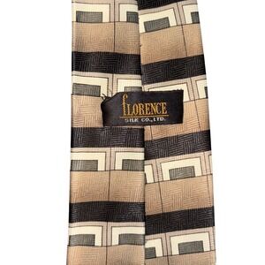 Florence Silk Co Ltd Mens Necktie Geometric Block Pattern Tan Black Cream Silk